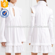 Белый Раффлед длинный рукав холодное плечо хлопок лето мини платье Производство Оптовая продажа женской одежды (TA0004D)